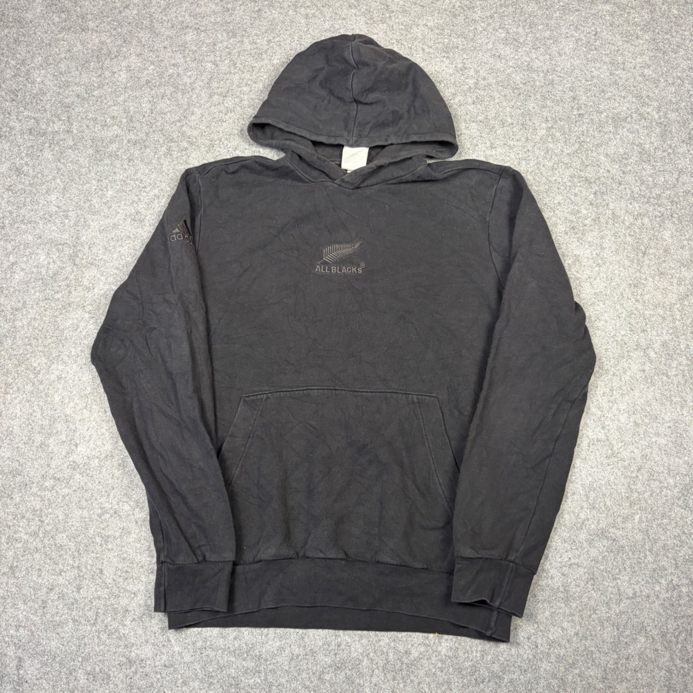 Adidas New Zealand All Blacks Rugby Hoodie Black Silver Fern Mens Medium